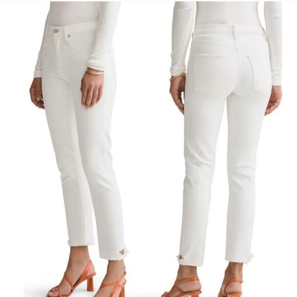 AGOLDE Toni Jeans Straight Distressed Mid Rise Measures 33 White Grunge Parisian - Picture 1 of 11